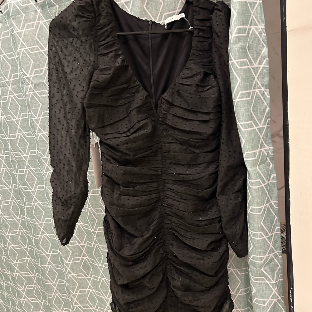 Lush Black Textured Long Sleeve Dress